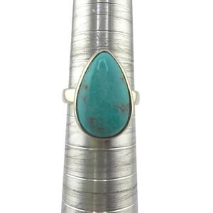 Pear Shaped Turquoise Sterling Silver Ring Artisan Bezel Setting 6